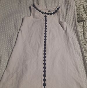 Janie And Jack Girls White Sleeveless Dress with Navy Trim Sz 10